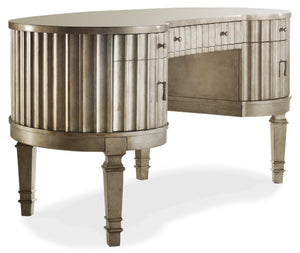 Hooker Furniture Melange Champagne Fluted Kidney Desk With Locking File Drawer, Wallpapered Interiors & Tapered Legs 638-10006