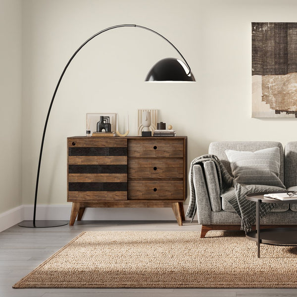 English Elm Clarkson Mid Century Medium Storage Cabinet in Rustic Natural Aged Brown – Solid Acacia Wood, 3 Drawers, Sliding Door, Adjustable Shelves B136P158779