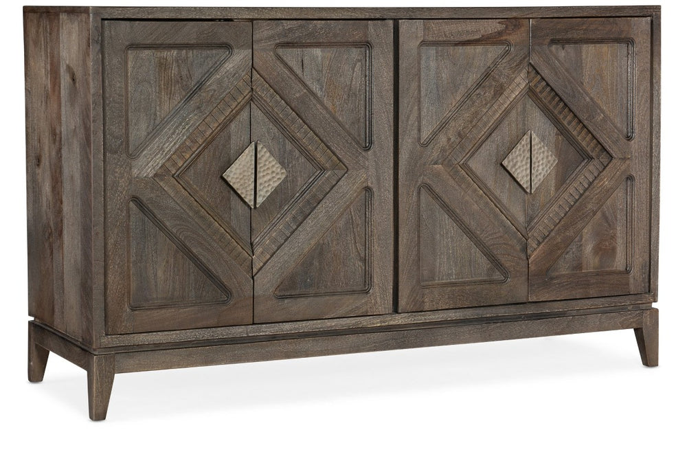 Hooker Furniture Commerce Mango Wood Carved Accent Chest With Raised Diamond Doors, Pewter Hardware, Rustic Storage Blend 7228-85015-85
