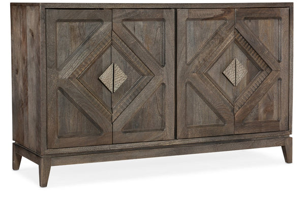 Hooker Furniture Commerce Mango Wood Carved Accent Chest With Raised Diamond Doors, Pewter Hardware, Rustic Storage Blend 7228-85015-85