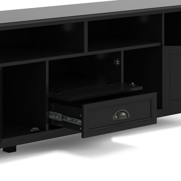 English Elm Burlington 72" Solid Wood Tv Media Stand - Elegant Black Finish With Storage & Cord Management Features B136P159513
