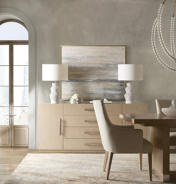 Hooker Furniture Westwood Polished Limestone Buffet With Oak Veneers, 4 Drawers, Adjustable Shelves & Silverware Tray 6133-75900-80