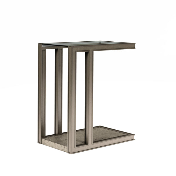 A.R.T. Furniture Cove Accent Table: Glamorous Transitional Design With Tempered Glass Top And Elegant Cork Shelf Grey Rubberwood Solids,Primavera Veneer,Glass,Cork 349308-2743
