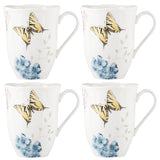 Butterfly Meadow Hydrangea 4-Piece Mug Set: Durable, Chip-Resistant Porcelain