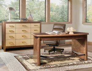 Hooker Furniture Melange Romano Oak Bow Front Writing Desk with Bronze Stretcher for Home Office 628-10009-82