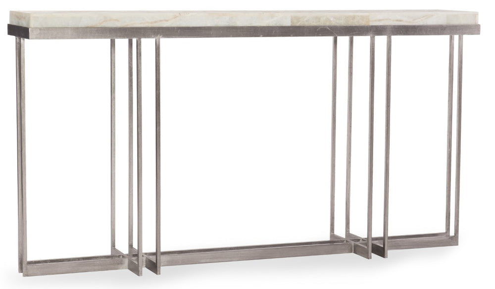 Hooker Furniture Melange Blaire Console Table With Natural Tumbled White Onyx Top & Pewter Metal Base For Modern Spaces 638-85327-WH