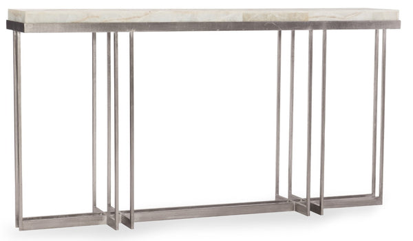 Hooker Furniture Melange Blaire Console Table With Natural Tumbled White Onyx Top & Pewter Metal Base For Modern Spaces 638-85327-WH
