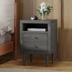 English Elm Christopher Knight Home® - 2-DRAWER Nightstand with Faux Wood Finish and Rubberwood Legs, Compact Storage Nightstand with Knob Handles Grey 72037.00GRY