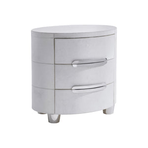 Bernhardt Bernhardt Lyric Nightstand In White Hair-On-Hide With Saddle Stitching, Glass Top, Soft-Close Drawers 321229