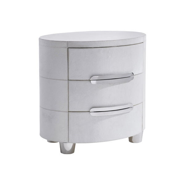 Bernhardt Bernhardt Lyric Nightstand In White Hair-On-Hide With Saddle Stitching, Glass Top, Soft-Close Drawers 321229