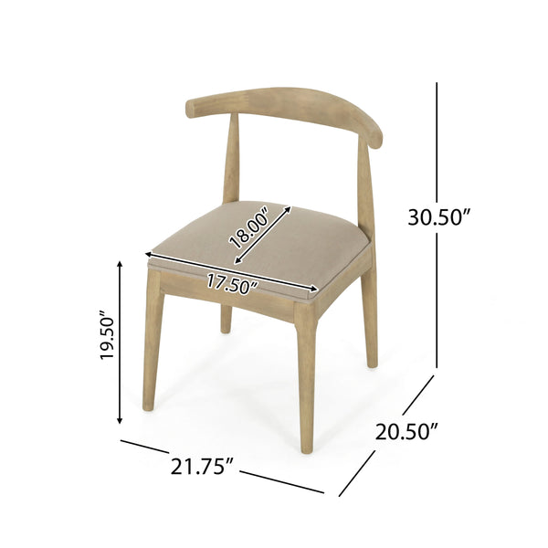 English Elm Dining Chair Set of Two Rubberwood Upholstered Seats Mid-century Modern Open Back Style Linen 74526.00PEBLN