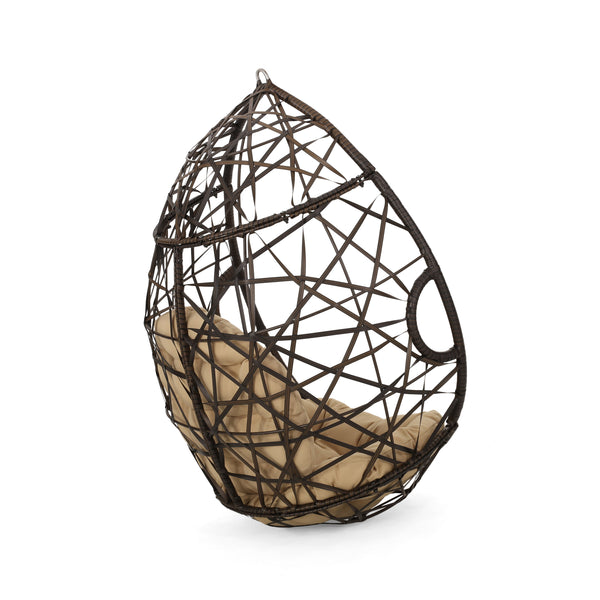 English Elm Marlin Wicker Hanging Egg Chair Teardrop Cocoon Seat for Patio or Sunroom 54672.00BSK