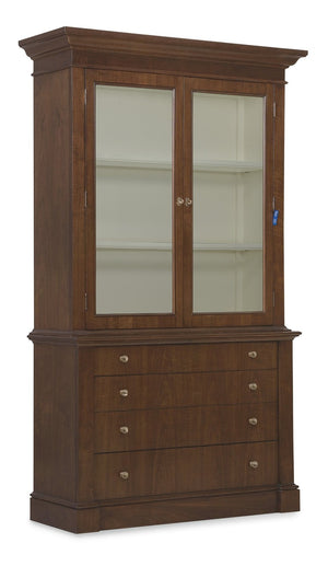 Hooker Furniture Archives Display Cabinet With Cathedral Walnut Veneer, Touch Led, Satin Brass Hardware & Storage 6123-75906-89