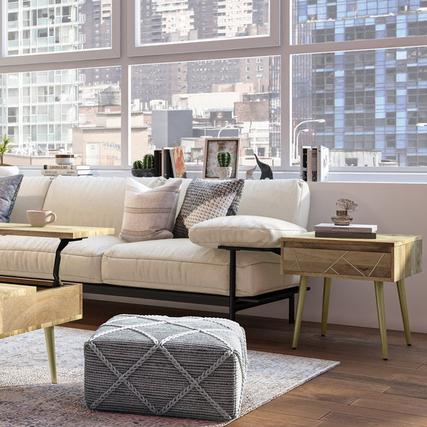 English Elm Jager Side Table – Handcrafted Mid-Century Accent With Natural Wood & Brass Details For Modern Spaces B136P158749