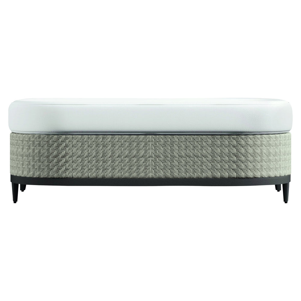 Bernhardt Bernhardt Captiva Oval Outdoor Ottoman — Herringbone Wicker, Plush Faux-Down Cushion, Weather-Resistant Comfort - Made to Order OP1100C