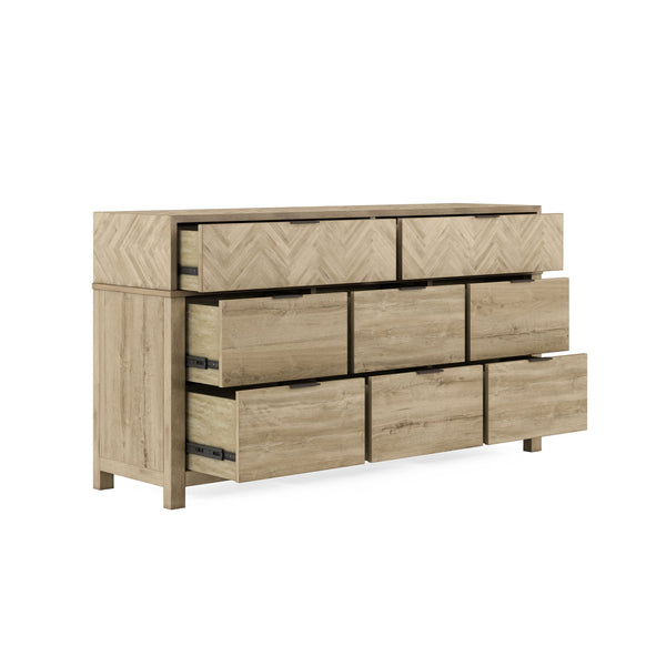 A.R.T. Furniture Garrison Dresser: Casual Contemporary Elegance With Herringbone Design, Cedar-lined Drawers & Brass Accents Brown Parawood Solids With Ash Embossing,White Oak Veneers,Metal 322130-1302