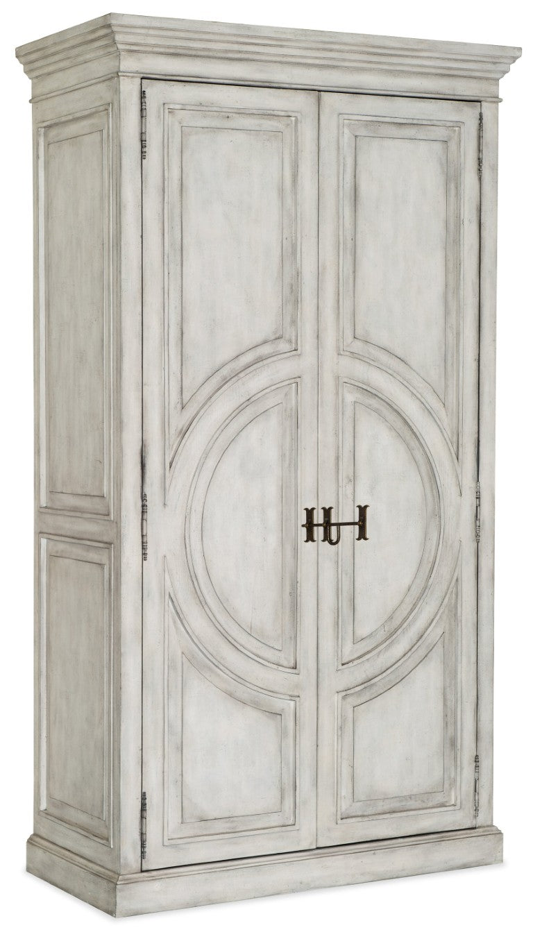 Hooker Furniture Boheme Bilzen Wardrobe—Whitewash Armoire With Merion Blue Interior, Mirror, Drawers & Adjustable Shelves 5750-90013-LTWD