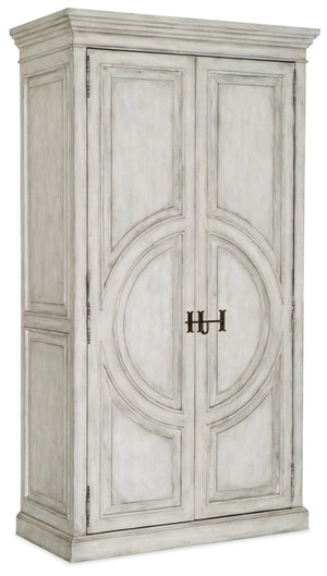 Hooker Furniture Boheme Bilzen Wardrobe—Whitewash Armoire With Merion Blue Interior, Mirror, Drawers & Adjustable Shelves 5750-90013-LTWD