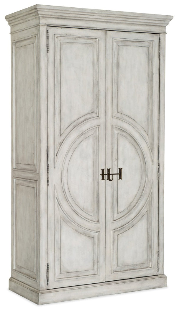 Hooker Furniture Boheme Bilzen Wardrobe—Whitewash Armoire With Merion Blue Interior, Mirror, Drawers & Adjustable Shelves 5750-90013-LTWD