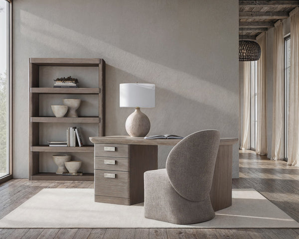 Bernhardt Bernhardt Monolith Desk With Wirebrushed Oak Puma Finish, 3 Drawers, Rustic-Modern Sculptural Design 343510