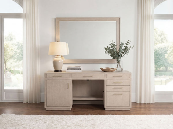 Hooker Furniture Marlowe Home Office Credenza White Oak Veneer with Integrated Wire Management 6420-10464-80