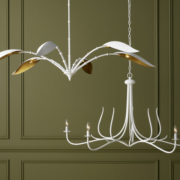 Yuriko Elegant White Chandelier with Gold Leaf Accents – Contemporary Design for Stunning Spaces