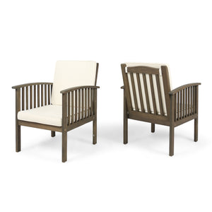 English Elm Casa Acacia Slatted Outdoor Club Chairs Set of 2 with Gray Finish Coastal Patio Seating 63513.00GRY