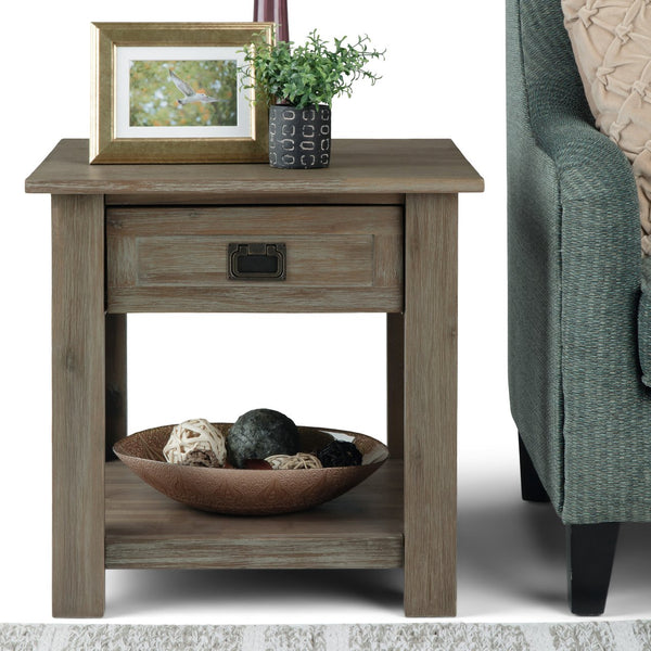 English Elm Monroe End Table - Handcrafted Distressed Grey Accent Piece With Storage For Living Spaces & More B136P158954