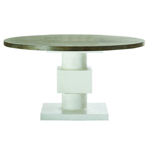 Bernhardt Bernhardt Newberry Round Dining Table With Rustic Gray Oak Top And White Plaster Sculptural Pedestal K1259