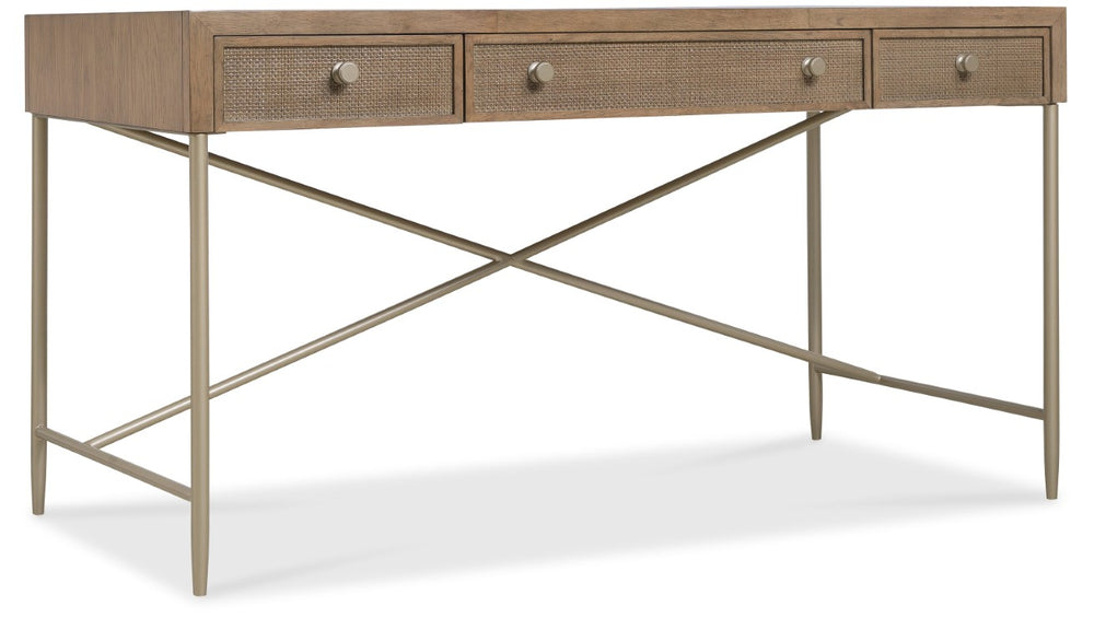 Hooker Furniture Sonnet Roomy Writing Desk With White Oak Veneer, Woven Cane Drawers & Reversible Insert — Versatile Workspace 6072-10458-85