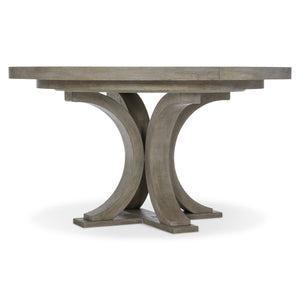 Bernhardt Bernhardt Knotty White Oak Albion Round Dining Table With 18" Leaf, Pewter Finish & Sculptural Base K1772