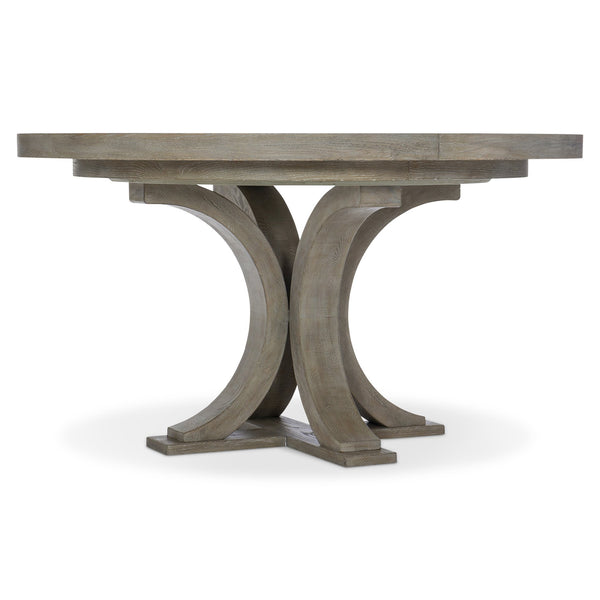 Bernhardt Bernhardt Knotty White Oak Albion Round Dining Table With 18" Leaf, Pewter Finish & Sculptural Base K1772