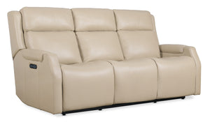 Hooker Furniture Nelson Zero Gravity Power Sofa With Power Headrests, Lumbar Support, Usb Charging, Top-Grain Leather Beige SS836-PHZL3-070