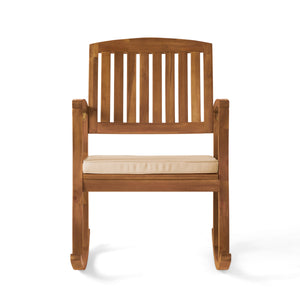 English Elm Acacia Hardwood Outdoor Rocking Chair with Cushions Slat Design for Porch or Deck 57496.00WCACA