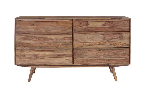 Porter Designs Porter Fusion Solid Sheesham Wood Dresser Table With Mid-century Flair & Unique Architectural Mirror Light Brown Wood 04-117-01-6750n