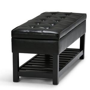 English Elm Cosmopolitan Storage Ottoman Bench - Sleek Midnight Black Faux Leather With Convenient Open Shelf B136P158566