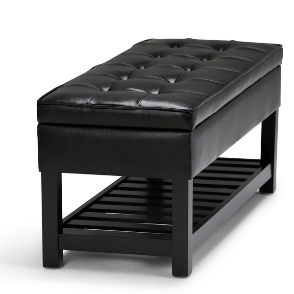 English Elm Cosmopolitan Storage Ottoman Bench - Sleek Midnight Black Faux Leather With Convenient Open Shelf B136P158566