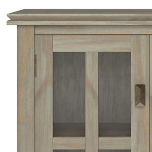 English Elm Artisan Low Storage Cabinet - Distressed Grey Wood, Glass Doors, Adjustable Shelves For Versatile Elegance B136P158394