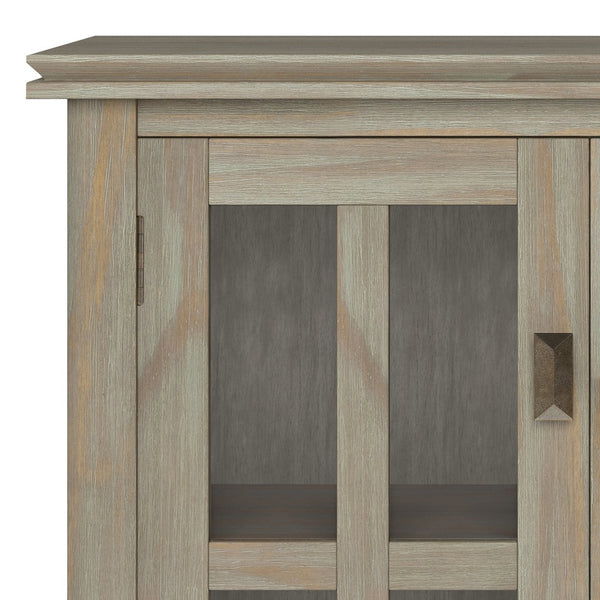 English Elm Artisan Low Storage Cabinet - Distressed Grey Wood, Glass Doors, Adjustable Shelves For Versatile Elegance B136P158394