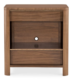 Hooker Furniture Eleana Walnut Two-Drawer Nightstand With Integrated Charging, Sunlit Bronze Hardware, Soft Rounded Edges 7252-90116-85