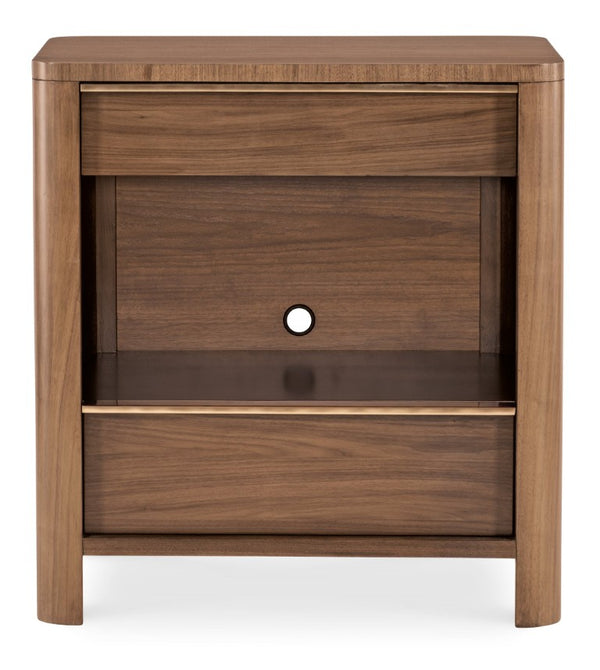 Hooker Furniture Eleana Walnut Two-Drawer Nightstand With Integrated Charging, Sunlit Bronze Hardware, Soft Rounded Edges 7252-90116-85