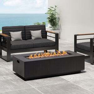 English Elm Outdoor Rectangular Iron Fire Pit 50000 Btu Propane Patio Heater Bold Contrast 72396.00BLKBRS-50K