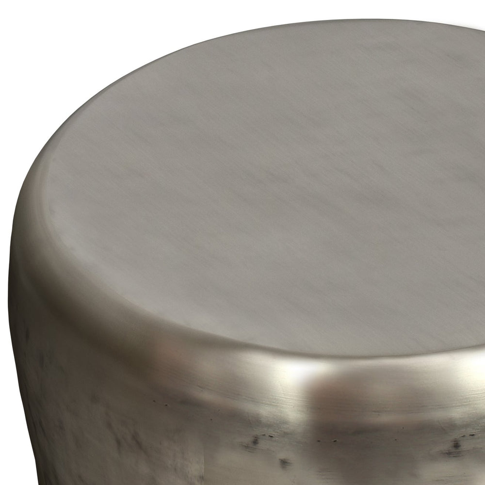 English Elm Garvy - Handcrafted Antique Silver Metal Side Table With Drum Design For Modern Industrial Spaces B136P158981