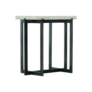 Bernhardt Bernhardt Hathaway Travertine Drink Table With Sculptural Oil-Rubbed Bronze Steel Base, Mid-Century Modern Accent (24.75"H) 510111