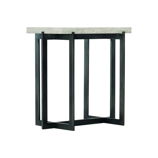 Bernhardt Bernhardt Hathaway Travertine Drink Table With Sculptural Oil-Rubbed Bronze Steel Base, Mid-Century Modern Accent (24.75"H) 510111