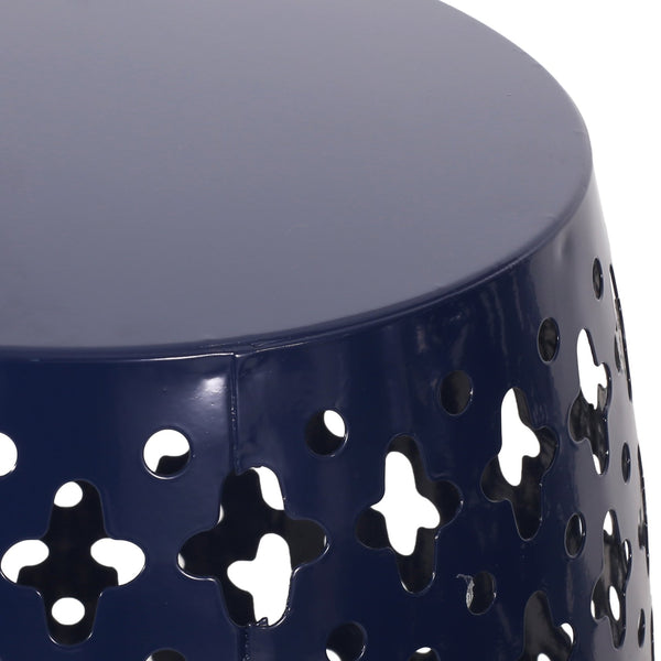 English Elm Metal Barrel End Table Powder Coated Iron Geometric Cut Indoor Outdoor Accent 73609.00NBLU
