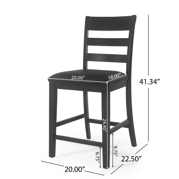 English Elm Christopher Knight Home® - Farmhouse Upholstered Wood Counter Stools Set of 2 — Rustic Ladderback PU Seats, Rubberwood Frame, Cozy Comfort Black 69005.00BLK
