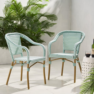English Elm Bistro Chair Set of 2 French Country Woven Aluminum Outdoor Patio Seating Pair 72906.00LT