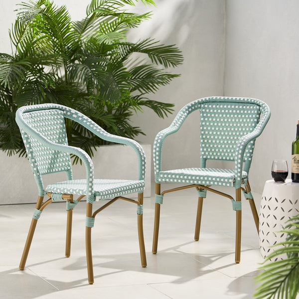 English Elm Bistro Chair Set of 2 French Country Woven Aluminum Outdoor Patio Seating Pair 72906.00LT