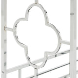 Homelegance By Top-Line Rhea Chrome Finish Floral Bar Cart with Mirror Bottom and Glass Top Chrome Metal